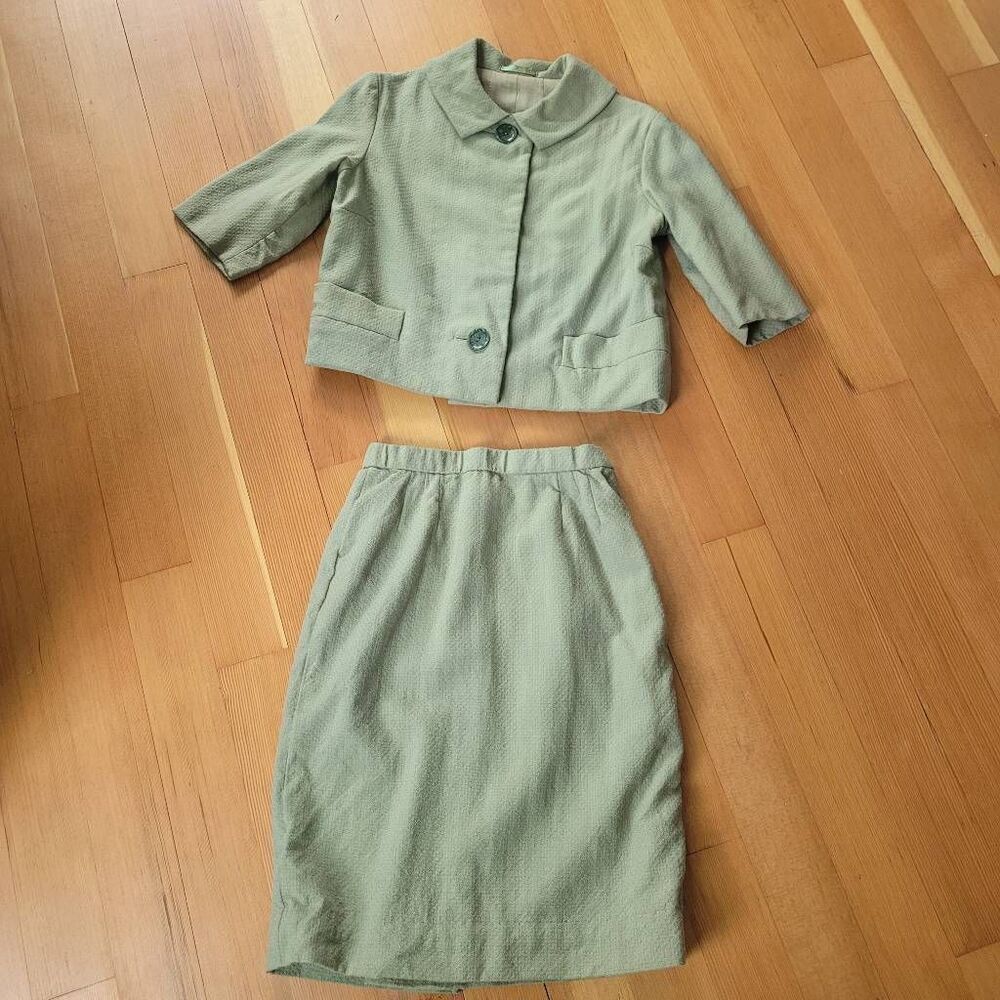 Vintage 60s mod light pastel‎ green skirt suit set short sleeved - Picture 7 of 16